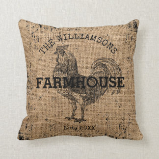 Rustic Vintage Family Name Farmhouse Rooster Throw Pillow