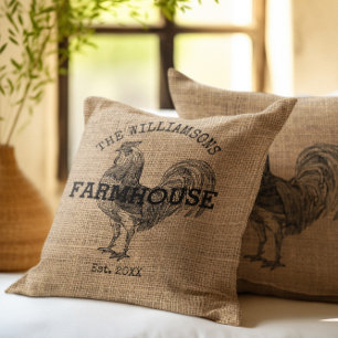 Rustic Vintage Family Name Farmhouse Rooster Throw Pillow