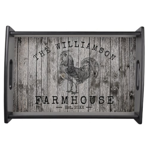 Rustic Vintage Family Name Farmhouse Rooster Wood Serving Tray