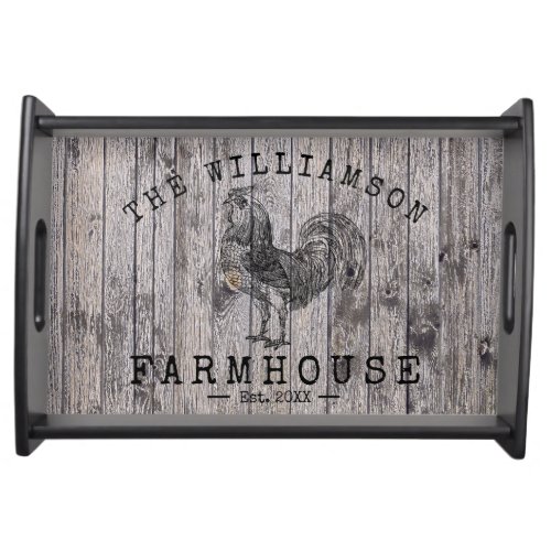 Rustic Vintage Family Name Farmhouse Rooster Wood Serving Tray