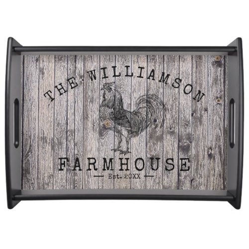 Rustic Vintage Family Name Farmhouse Rooster Wood Serving Tray