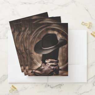 rustic vintage farm cowboy boots western country pocket folder