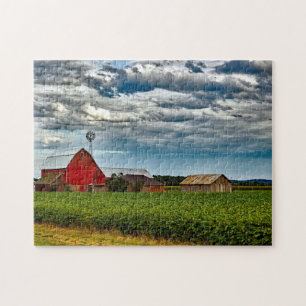 Rustic Vintage Farm Growing Soybeans Jigsaw Puzzle