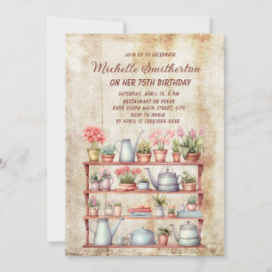 Rustic Vintage Farmhouse Kitchen 75th Birthday Invitation