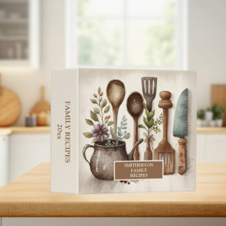 Rustic Vintage Farmhouse Kitchen Utensils Cookbook 3 Ring Binder