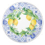 Rustic Vintage Farmhouse Lemon Blue White Tiles Ceramic Knob