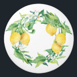 Rustic Vintage Farmhouse Lemon Floral Greenery Art Ceramic Knob<br><div class="desc">"Rustic Vintage Farmhouse Lemon Floral Greenery Art Ceramic Knob" fresh and beautiful accent for yellow and white lemon,  farmhouse inspired decor.  All art was hand painted in watercolor and acrylics by internationally licensed artist and designer,  Audrey Jeanne Roberts,  copyright.</div>