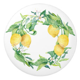 Rustic Vintage Farmhouse Lemon Floral Greenery Art Ceramic Knob