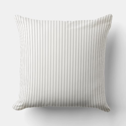 Rustic Vintage Farmhouse Ticking Stripe Grey White Throw Pillow
