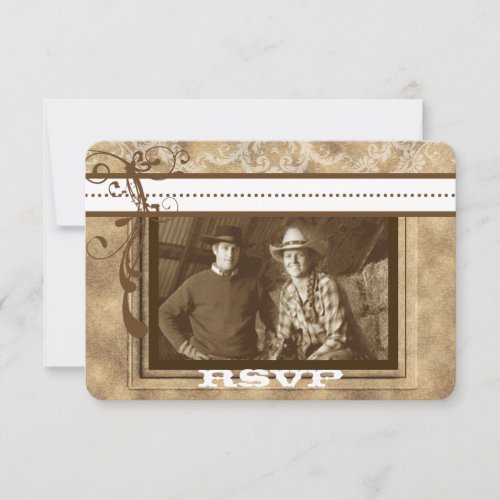 Rustic Vintage Farmhouse Western Wedding PHOTO RSVP Card