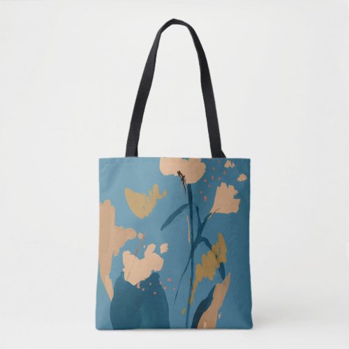 Rustic Vintage Floral Abstract Art Blue Tan Throw  Tote Bag