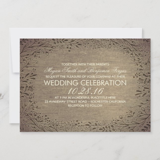 rustic vintage floral botanical wedding invitation (Front)