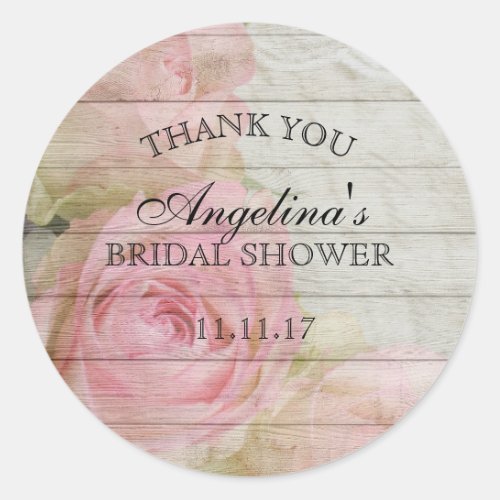 Rustic Vintage Floral Bridal Shower Thank You Classic Round Sticker