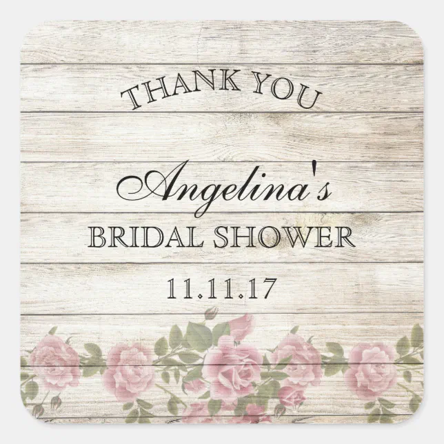 Rustic Vintage Floral Bridal Shower Thank You Square Sticker | Zazzle