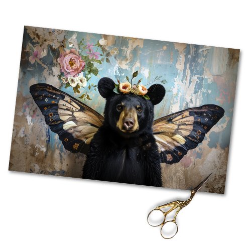 Rustic Vintage Floral Crown Queen Bear Decoupage Tissue Paper