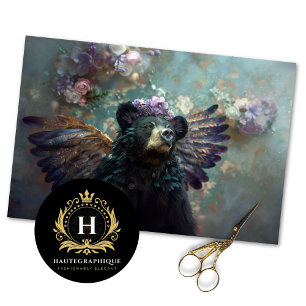 Rustic Vintage Floral Crown Queen Bear Decoupage Tissue Paper