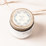 Rustic Vintage Floral Frame Wedding Classic Round Sticker<br><div class="desc">Elegant rustic floral line art wedding sticker with a dusty blue colored vintage botanical wreath design.</div>