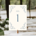 Rustic Vintage Floral Frame Wedding Table Number<br><div class="desc">Elegant rustic floral line art wedding table number with a dusty blue colored vintage botanical frame design.</div>