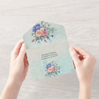Rustic Vintage Floral Green Damask Wedding