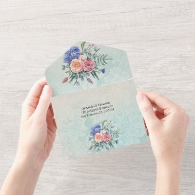 Rustic Vintage Floral Green Damask Wedding