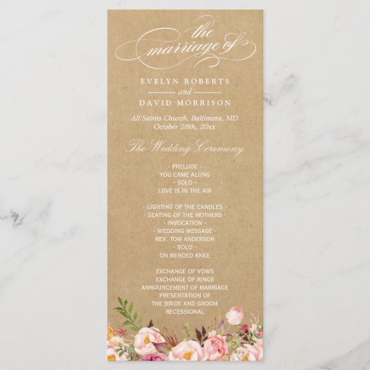 Rustic Vintage Floral Kraft Wedding Program Zazzle Com