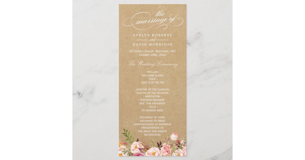 Rustic Vintage Floral Kraft Wedding Program Zazzle Com