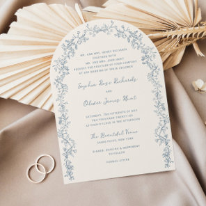 Rustic Vintage Floral Line Art Arch Wedding Invitation