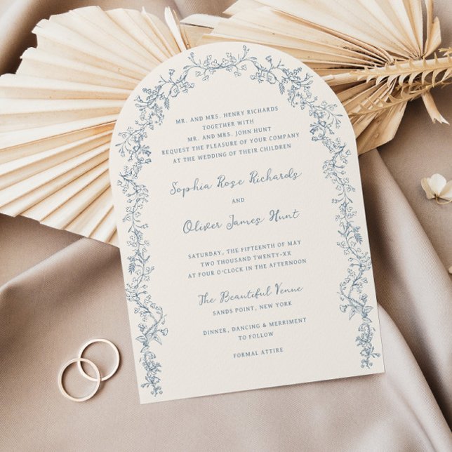 Rustic Vintage Floral Line Art Arch Wedding Invitation (Creator Uploaded)