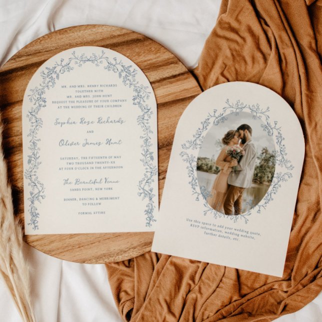 Rustic Vintage Floral Line Art Arch Wedding Invitation (Creator Uploaded)