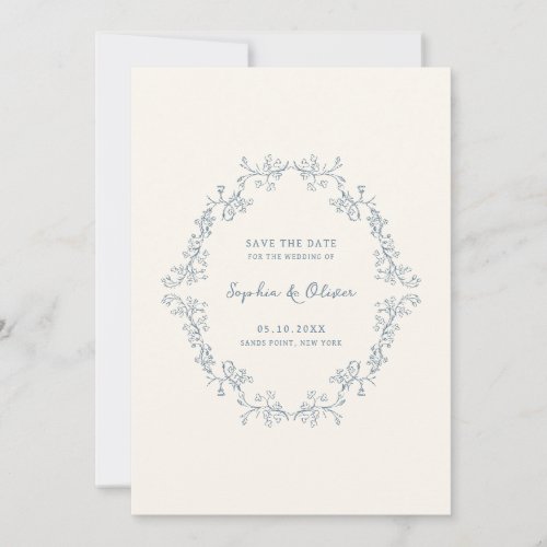 Rustic Vintage Floral Line Art Wedding Save The Date