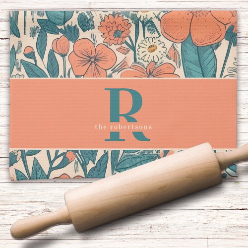 Rustic Vintage Floral Monogram  Kitchen Towel