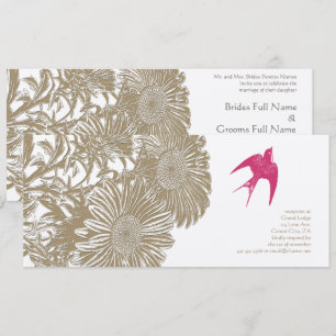 Rustic Vintage Floral Pink Love Bird Wedding Invitation