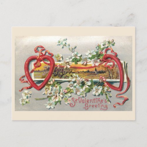 Rustic Vintage Floral Valentine with Hearts Postcard