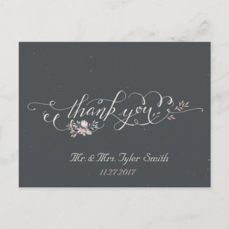 Rustic Vintage Floral Wedding Thank You Postcard