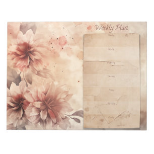 Rustic Vintage Floral Weekly Planner Notepad