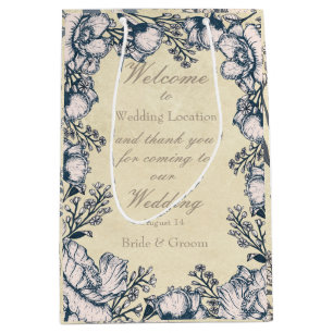 Rustic Vintage Flower Floral Wedding Medium Gift Bag