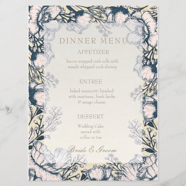 Rustic Vintage Flower Floral Wedding Menu (Front)
