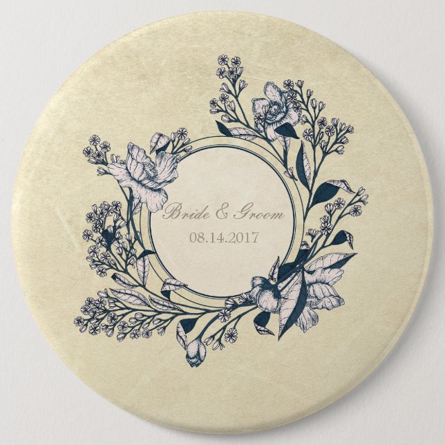 Rustic Vintage Flower Floral Wedding Pinback Button (Front)