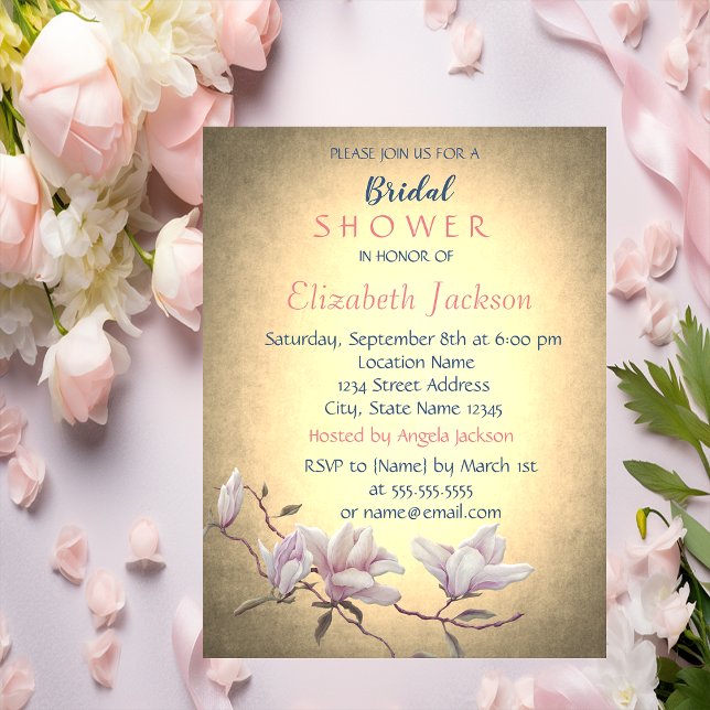 Rustic Vintage  Flower,Magnolia  Bridal Shower Invitation (Creator Uploaded)