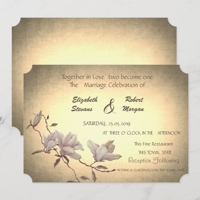 Rustic Vintage Flower,Magnolia  Wedding Invitation (Front/Back)