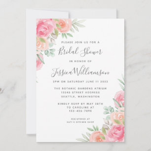Rustic Vintage Flower Pink Coral Bridal Shower Invitation