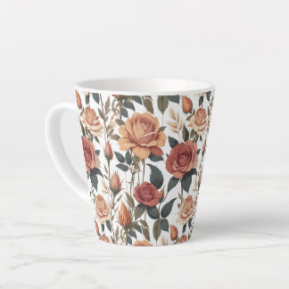 Rustic Vintage Flower Red Rose Nature Print Latte Mug