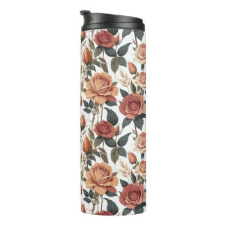 Rustic Vintage Flower Red Rose Nature Print Thermal Tumbler