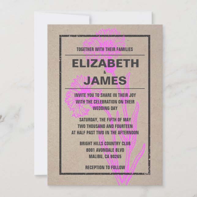 Rustic Vintage Flower Wedding Invitations (Front)