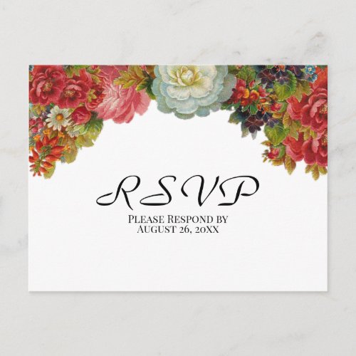 Rustic Vintage Flowers Autumn Wedding RSVP Postcard