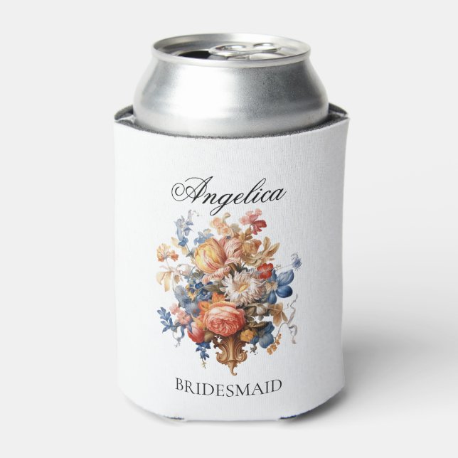 Rustic Vintage Flowers Bridesmaid Proposal Gift Can Cooler (Can Front)