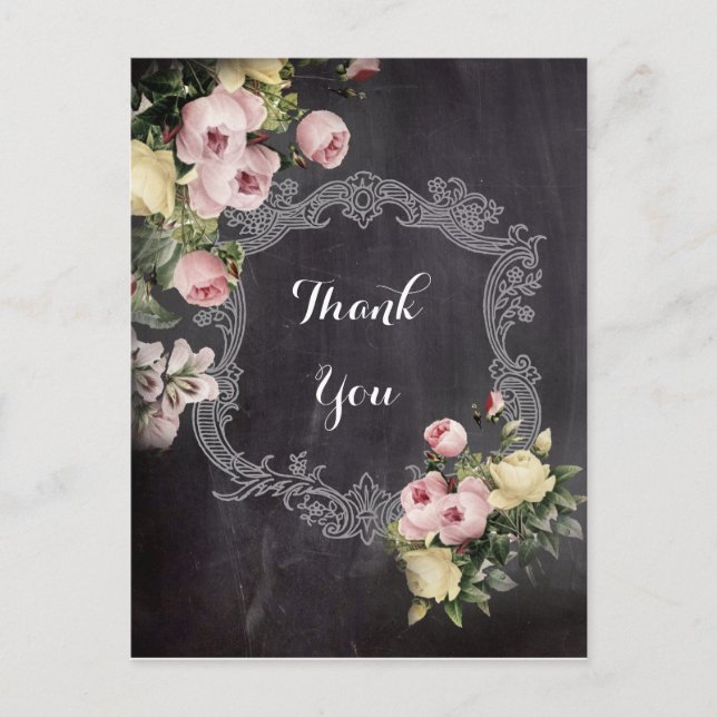 rustic vintage flowers Chalkboard thank you Postcard (Front)