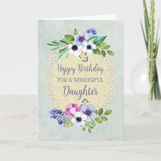 Rustic Vintage Flowers Daughter Birthday Card (Front)