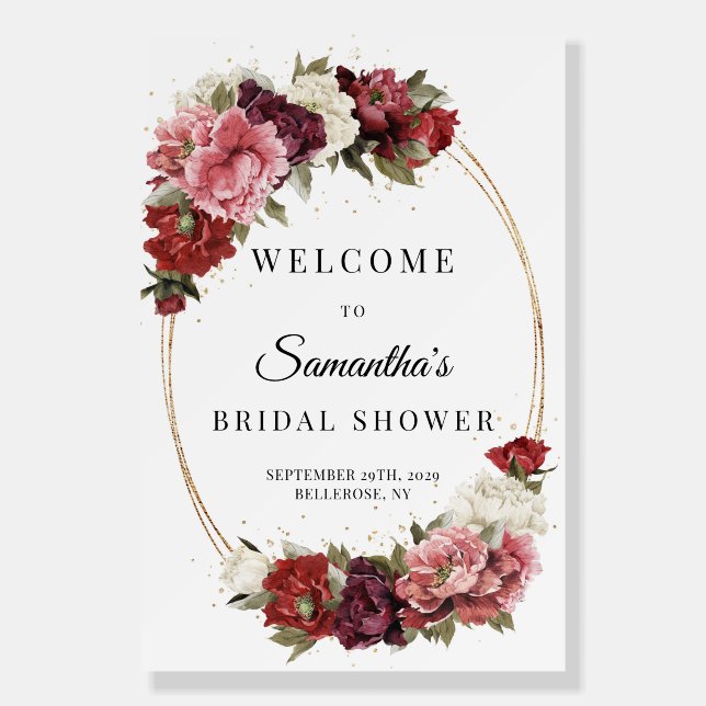 Rustic vintage flowers roses peonies welcome foam board (Front)