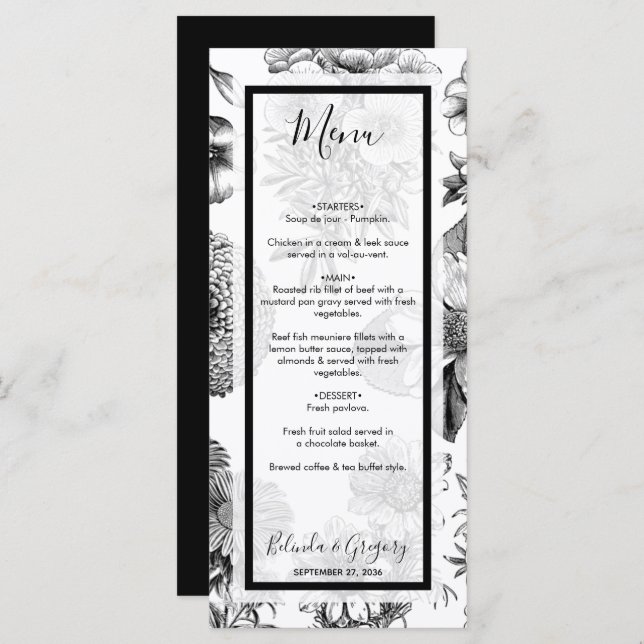 Rustic Vintage Flowers Wedding  Menu (Front/Back)
